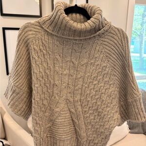 Mango Beige Cable-Knit Turtleneck Poncho